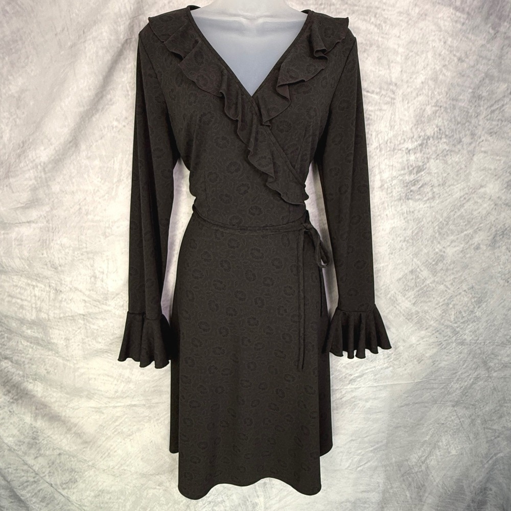 VTG y2k EXPRESS Brown Ruffle surplice Dress bell sleeves whimsigoth forest fairy